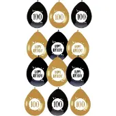Haza - Feestartikelen verjaardag 100 jaar 24x mix ballonnen zwart/goud