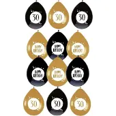 Haza - Feestartikelen verjaardag 30 jaar 24x mix ballonnen zwart/goud