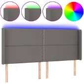 vidaXL Hoofdbord LED 203x16x118/128 cm kunstleer grijs