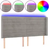 vidaXL Hoofdbord LED 163x16x118/128 cm fluweel lichtgrijs