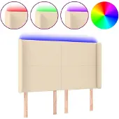 vidaXL Hoofdbord LED 147x16x118/128 cm stof crèmekleurig