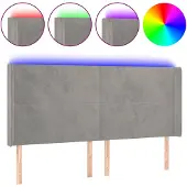 vidaXL Hoofdbord LED 203x16x118/128 cm fluweel lichtgrijs