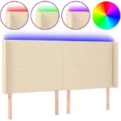 vidaXL Hoofdbord LED 203x16x118/128 cm stof crèmekleurig