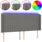 vidaXL Hoofdbord LED 203x16x118/128 cm stof donkergrijs