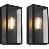 QAZQA Set van 2 buiten wandlampen zwart IP44 met glas - Rotterdam