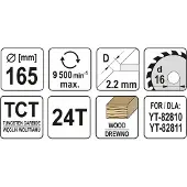 YATO TCT zaagblad - TRIZERATOP - YT-82810 - 165x24x16 mm - Hardmetalen tanden (Widia) - Snelle en nauwkeurige snede