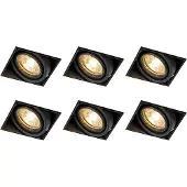 QAZQA Set van 6 inbouwspots zwart GU10 kantelbaar trimless - Oneon