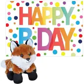 Wild republic Pluche dieren knuffel rode vos 18 cm met Happy Birthday wenskaart - Knuffeldier