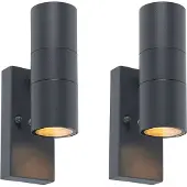 QAZQA Set van 2 buitenwandlamp donkergrijs 2-lichts licht-donker sensor - Duo