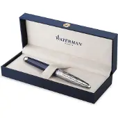 Waterman Carène vulpen | Metaal-blauwe lak met palladium detail | Gebeitelde dop | 18k gouden medium penpunt