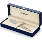 Waterman Hémisphère-vulpen | Roestvrij staal met 23k gouden rand | Medium penpunt | Zwarte inkt | Cadeauverpakking