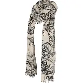 Sarlini Sjaal-Dames Gebloemd Zwart-Beige Sjaal voor Vrouwen