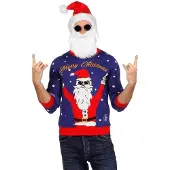 Wilbers Kersttrui blauw rocking Santa - 100% acryl - Carnavalskleding heren | Maat Xxl |