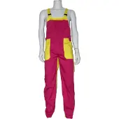 Coppens Tuinbroek kinderen poly/katoen fuchsia / geel - Polyester - Carnavalskleding jongens | Maat 116 |