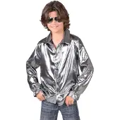 Coppens Blouse folie zilver - 100% polyester - Carnavalskleding jongens | Maat 152 |