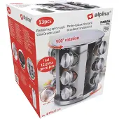 Alpina sport Draaibaar Kruidenrek met Potjes - 19 x 23 CM - 360 º Draaibaar - 12 Potjes - RVS
