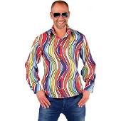 Coppens 70's Blouse rainbow waves - 100% Polyester / Satin - De mooiste outfits | Maat S