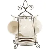 Coppens kop&schotel set 4 met standaard creme