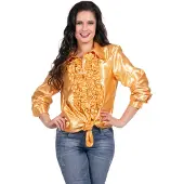 Coppens Ruchesblouse satijn goud - Satijn - Carnavalskleding heren | Maat 52 |