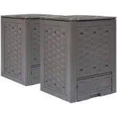 vidaXL Compostbakken 2 st 600 L 60x60x83 cm kunststof rattan bruin