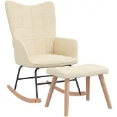 vidaXL Schommelstoel met voetenbank stof crèmekleurig