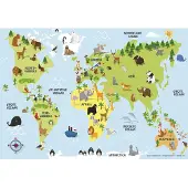 POsterpoint Kinderkaart wereld - poster - dieren - oceanen - Europa - Afrika - Amerika - 70 x 100 cm