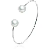 LGT JWLS Zilverkleurige Dames Armband Bangle met Imitatie Parel