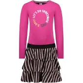 B.NOSY Meisjes jurk glitter streep - Festival fuchsia. Maat 128