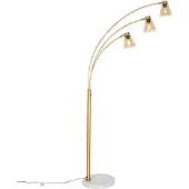 QAZQA Booglamp brons met marmer en amber glas 3-lichts - Nina