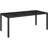 vidaXL Tuintafel met glazen blad, zwart, 190x90x75 cm, polyrotan