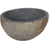 Differnz Waskom Nusa Ø35-39 x 15 cm - Wasbak Natuursteen Zonder Overloop - Opzetwastafel Opbouw - Spoelbak Ronde Vorm - Badkamer Accessoire - Grijs