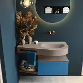 Mondiaz Riva badmeubel 100cm Jeans met 1 lade en wastafel rechts 0 kraangaten Smoke