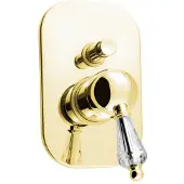 Sapho Kirké Crystal Inbouwdouchemengkraan, 2 uitgangen, kristal hendel, goud