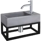 Differnz Fonteinset Force Beton en Handoekrek 40x22x9 cm Donker Grijs Met Gebogen Kraan Chroom