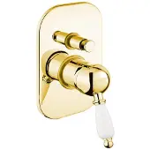 Sapho Kirké White inbouw douchemengkraan, 2 uitgangen, witte hendel, goud