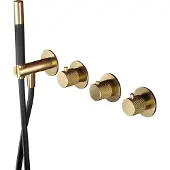 Hotbath Cobber X CX7171EXT afbouwdeel inbouwthermostaat met staafhanddouche aan houder en 2 stopkranen geborsteld messing PVD
