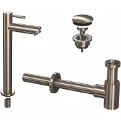 Ink Fonteinkraanset hoog model inclusief waste en design sifon brushed nickel