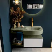 Mondiaz Riva badmeubel 100cm Linen met 1 lade en wastafel rechts 1 kraangat Army