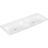 Villeroy & Boch Wastafel subway 3.0 dubbele wasbak met cerampicplus zonder kraangat zonder overloop 130x47x16.5 cm stone white