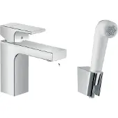 Hansgrohe Wastafelmengkraan vernis shape eengreeps 100 zinc met handdouche en doucheslang 160 cm chroom
