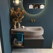 Mondiaz Riva badmeubel 100cm Urban met 1 lade en wastafel rechts 0 kraangaten Smoke