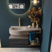 Mondiaz RIVA 100cm badmeubel onderkast / planchet kleur Antracite met 1 lade. Wastafel DULCET links 1 kraangat kleur Smoke.