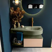 Mondiaz Riva badmeubel 100cm Rosee met 1 lade en wastafel rechts 1 kraangat Army