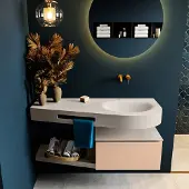 Mondiaz RIVA 120cm badmeubel onderkast / planchet kleur Rosee met 1 lade. Wastafel DULCET rechts 0 kraangaten kleur Linen.