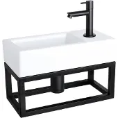 Differnz Helios fonteinset - 37.5x18.5x9.5cm - Rechthoek - 1 kraangat rechts - Recht matte zwarte kraan - met zwart frame - Keramiek Wit