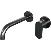 Brauer Inbouw wastafelmengkraan gunmetal edition coldstart gebogen uitloop platte hendel rechts geborsteld gunmetal pvd met rozetten
