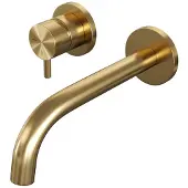 Brauer Gold Edition ColdStart wastafelkraan inbouw gebogen uitloop en rozetten model B2 geborsteld messing PVD