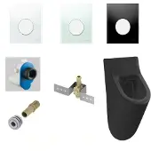 Salenzi Urinoir set hung achterinlaat mat zwart met tece loop drukplaat glas