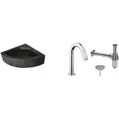 Wiesbaden FonteinPack Natuursteen Hoek 30x30x10 cm Chroom (Keuze uit 20 kranen)