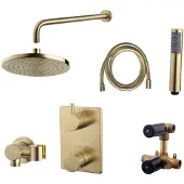 Boss & Wessing Thermostatisch inbouwdoucheset bws muuruitloop rond 20 cm geborsteld messing goud